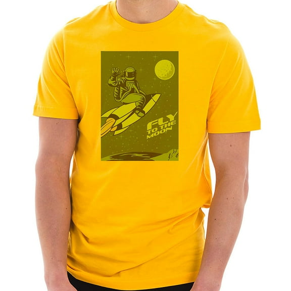 Big Size Fly To The Moon Graphic Design Unisex Ring Spun Combed Cotton Short Sleeve Deluxe Jersey T-Shirt - Taxi Gold XL