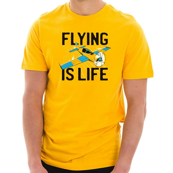 Big Size Flying Is Life Graphic Design Unisex Short Sleeve Cotton Jersey T-Shirt - Taxi Gold XL