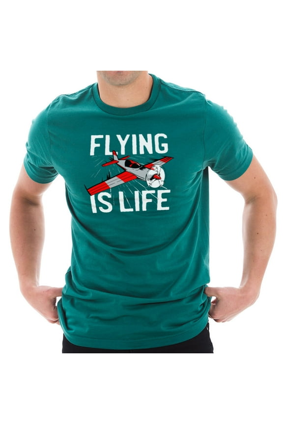 Big Size Flying Is Life Graphic Design Unisex Short Sleeve Cotton Jersey T-Shirt - Teal 2XL
