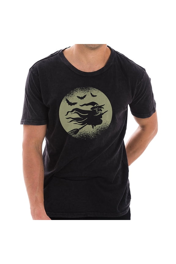 Big Size Flying Witch Graphic Design Unisex Ring Spun Cotton Vintage Short Sleeve Crewneck Tee Shirt - Vintage Black 3XL