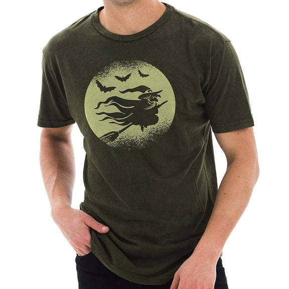 Big Size Flying Witch Graphic Design Unisex Ring Spun Cotton Vintage Short Sleeve Crewneck Tee Shirt - Vintage Olive 2XL