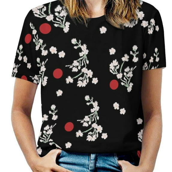 Big Size Fun Flower Print T-Shirts Retro Floral Fashion T Shirt Short Sleeve Woman Pretty Tee Shirt Beach Printed Top Te