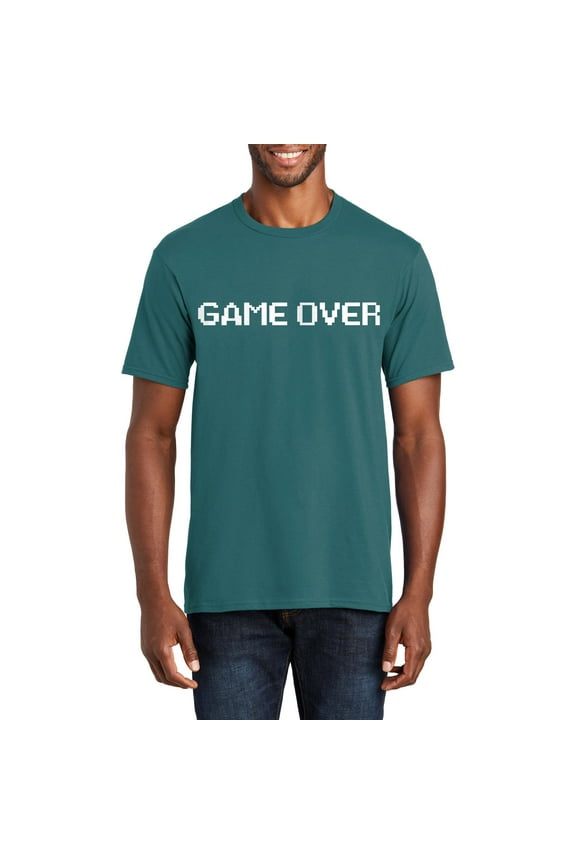 Big Size Game Over Ending Graphic Men's Premium Crew Neck Tee Shirt - Marine Green 6XL