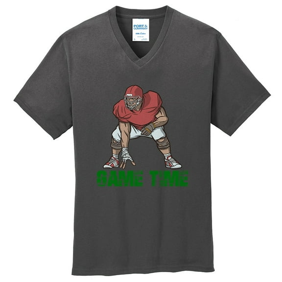 Big Size Game Time Lineman Graphic Design Men's Big Size Port & Company Core Cotton V-Neck T-Shirt - Charcoal 4XL