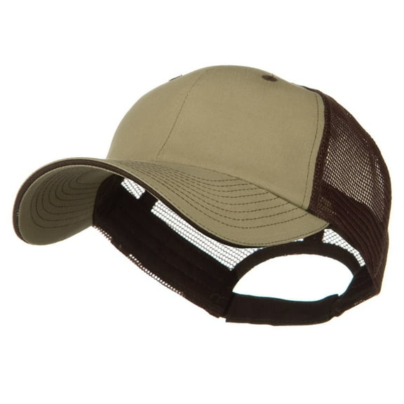 Big Size Garment Washed Cotton Twill Mesh Cap - Khaki Brown XL-3XL