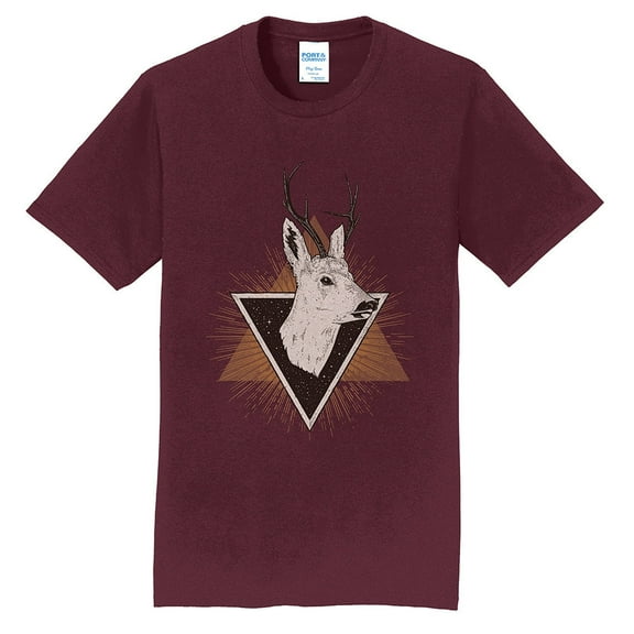 Big Size Geometric Deer Art Graphic Men's Fan Favorite Crew Neck Tee Shirt - Athletic Maroon 3XL