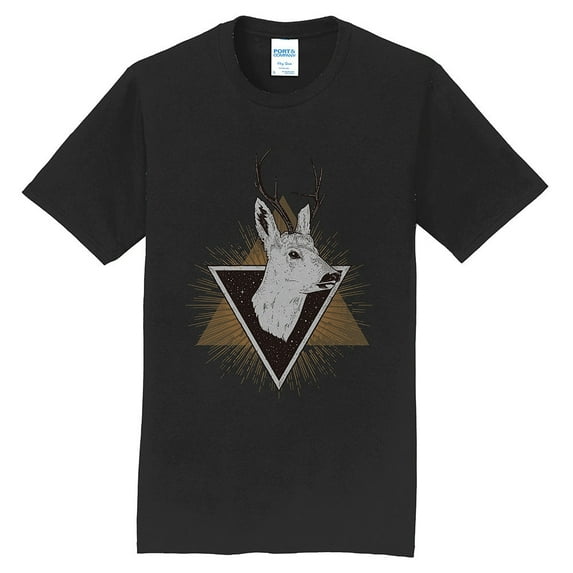 Big Size Geometric Deer Art Graphic Men's Fan Favorite Crew Neck Tee Shirt - Jet Black 2XL