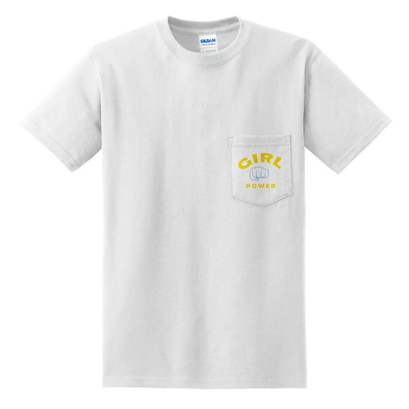 Big Size Girl Power Statement Cotton Pocket Crew Neck Graphic Shirt - White XL