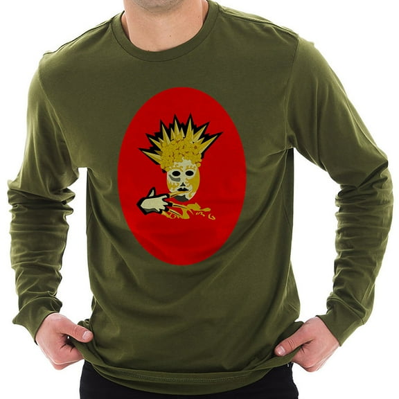 Big Size Golden Mardi Gras Mask Graphic Design Unisex Ring Spun Cotton Premium Long Sleeve T-shirt - Army Green 3XL