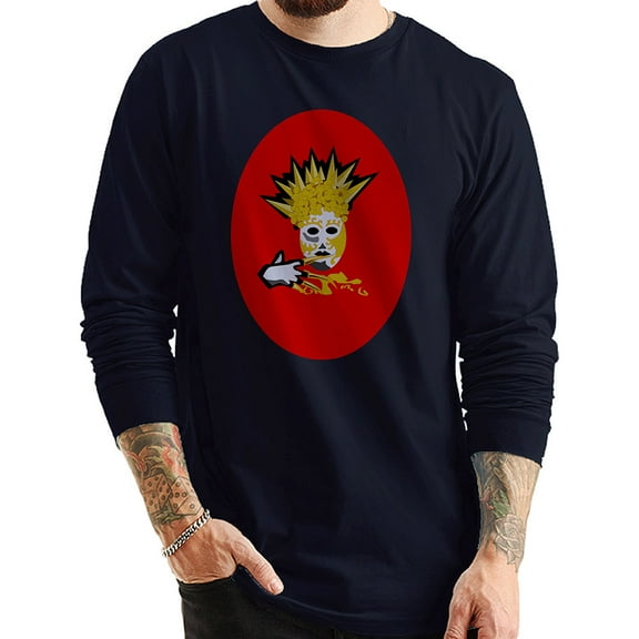 Big Size Golden Mardi Gras Mask Graphic Design Unisex Ring Spun Cotton Premium Long Sleeve T-shirt - Navy XL