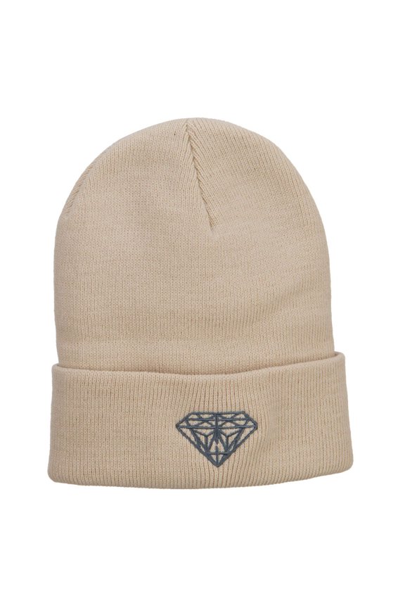 Big Size Grey Diamond Embroidered Long Beanie - Beige XL-3XL