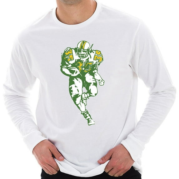 Big Size Gridiron Running Back Graphic Design Ring Spun Cotton Premium Long Sleeve T-shirt - White XL