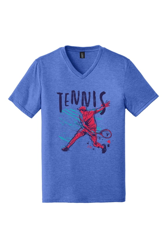 Big Size Grunge Tennis Player V-Neck Graphic Shirt - Royal Frost 3XL