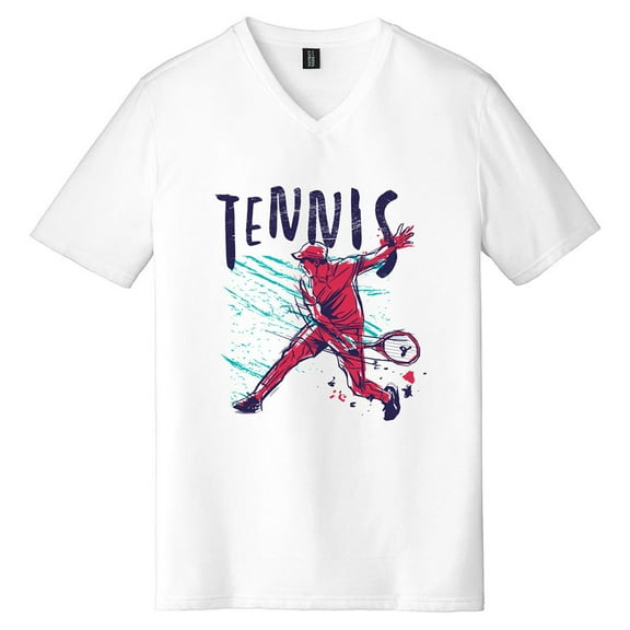 Big Size Grunge Tennis Player V-Neck Graphic Shirt - White 3XL