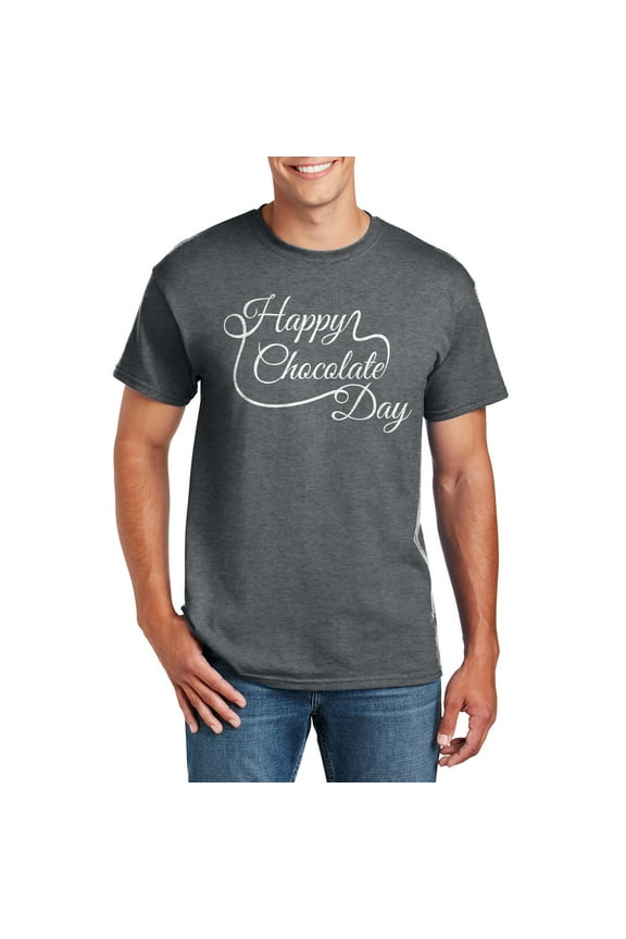 Big Size Happy Chocolate Day Graphic Design Men's Big Size Cotton Polyester DryBlend T-Shirt - Dk Heather 5XL
