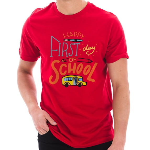 Big Size Happy First Day Of School Cotton Short Sleeve Graphic Shirt - Red XL