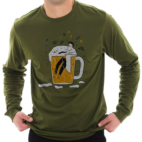Big Size Happy Hour Soak Graphic Design Unisex Ring Spun Cotton Premium Long Sleeve T-shirt - Army Green 2XL