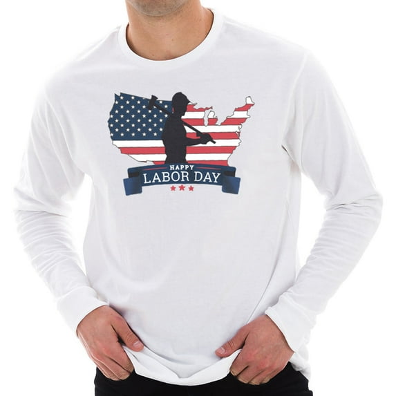 Big Size Happy Labor Day Unisex Ring Spun Cotton Premium Long Sleeve T-shirt - White XL