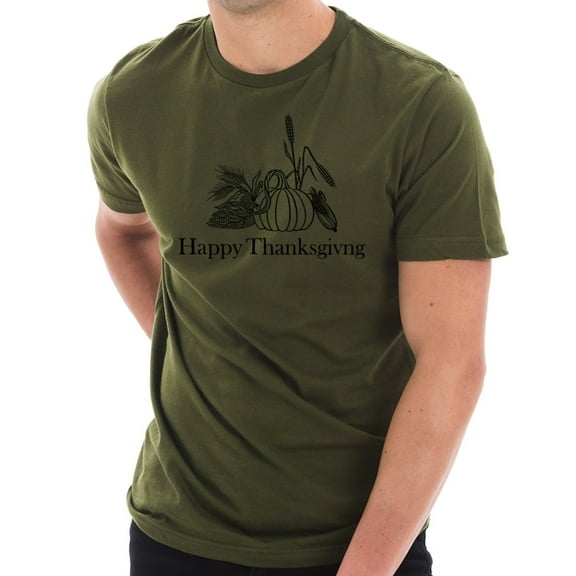 Big Size Happy Thanksgiving Drawing Graphic Design Unisex Ring Spun Combed Cotton Short Sleeve Deluxe Jersey T-Shirt - Army Green XL