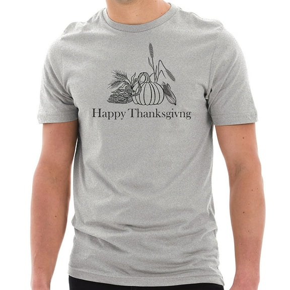 Big Size Happy Thanksgiving Drawing Graphic Design Unisex Ring Spun Combed Cotton Short Sleeve Deluxe Jersey T-Shirt - Heather Grey 3XL