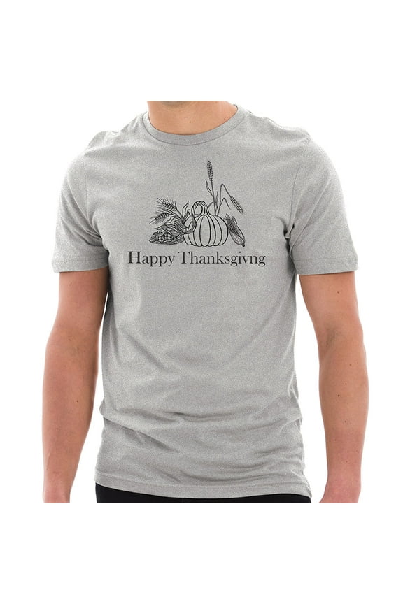 Big Size Happy Thanksgiving Drawing Graphic Design Unisex Ring Spun Combed Cotton Short Sleeve Deluxe Jersey T-Shirt - Heather Grey 3XL