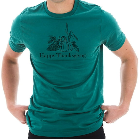 Big Size Happy Thanksgiving Drawing Graphic Design Unisex Ring Spun Combed Cotton Short Sleeve Deluxe Jersey T-Shirt - Teal 3XL