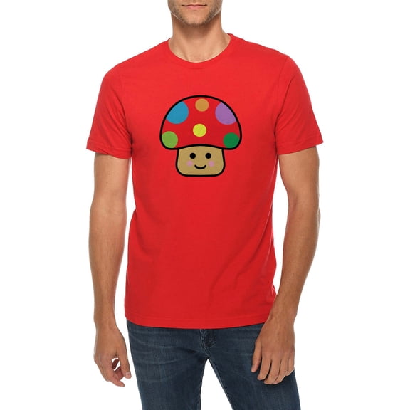 Big Size Happy Toad Mushroom Graphic Design Deluxe Jersey T-Shirt - Red XL