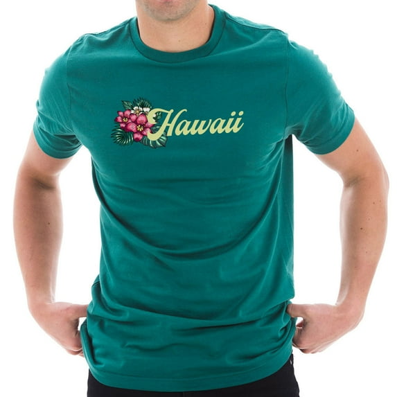 Big Size Hawaii State Flower Graphic Design Short Sleeve Cotton Jersey T-Shirt - Teal 2XL
