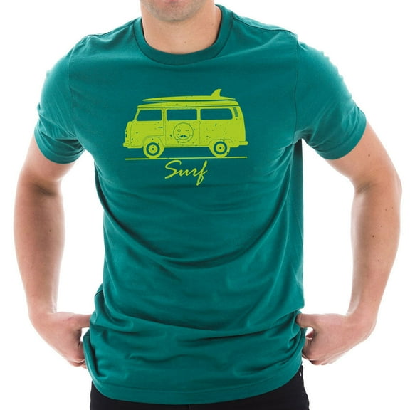 Big Size Hippie Surf Van Graphic Design Unisex Short Sleeve Cotton Jersey T-Shirt - Teal XL