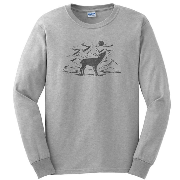 Big Size Howling Deer Graphic Men's Ultra Cotton Long Sleeve T-Shirt - Ash XL
