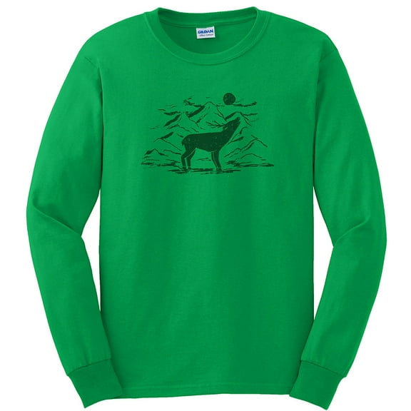 Big Size Howling Deer Graphic Men's Ultra Cotton Long Sleeve T-Shirt - Irish Green 3XL