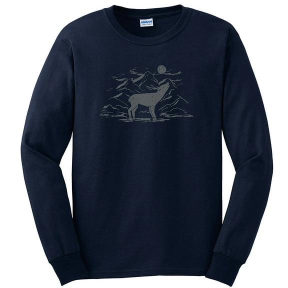 Big Size Howling Deer Graphic Men's Ultra Cotton Long Sleeve T-Shirt - Navy XL