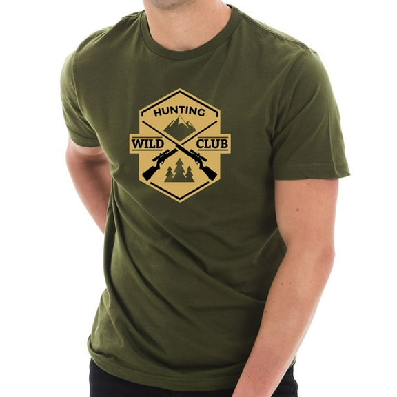 Big Size Hunting Wild Club Graphic Design Short Sleeve Cotton Jersey T-Shirt - Army Green 2XL