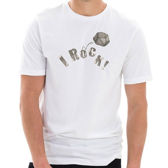 Big Size I Rock Graphic Design Ring Spun Combed Cotton Short Sleeve Deluxe Jersey T-Shirt - White 2XL