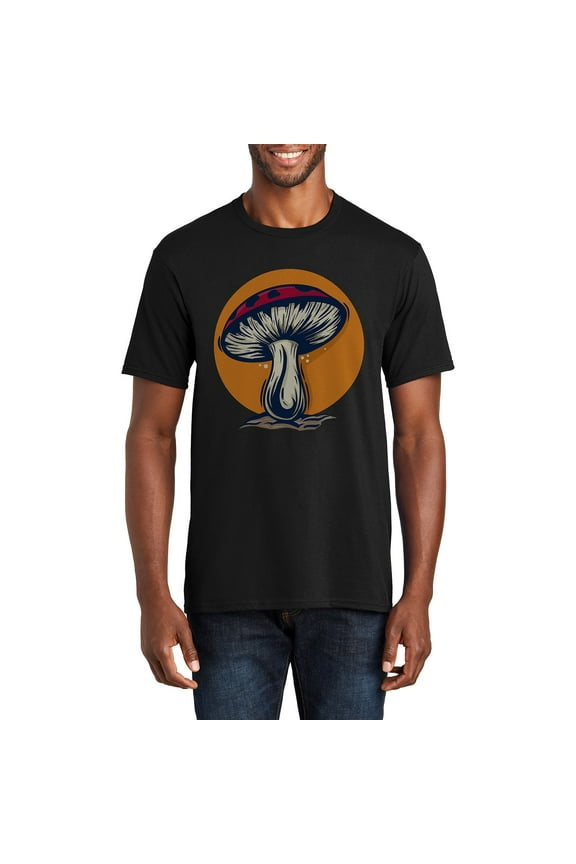 Big Size Illustrated Toadstool Graphic Men's Fan Favorite Crew Neck Tee Shirt - Jet Black 3XL