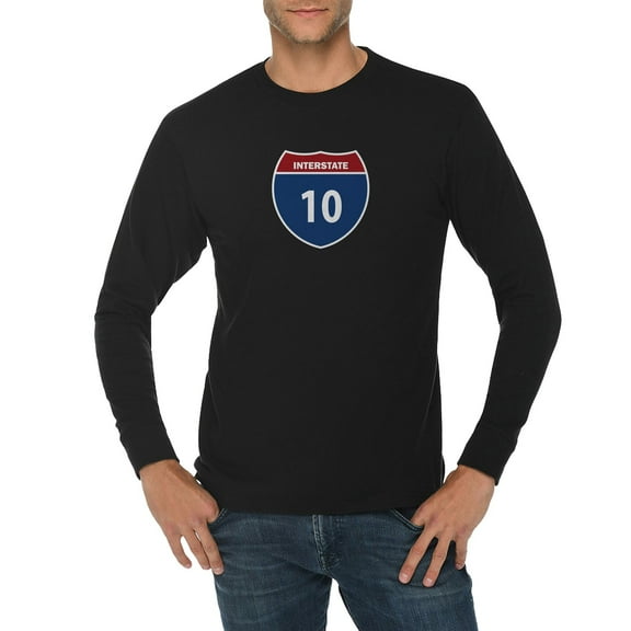 Big Size Interstate Freeway 10 Graphic Long Sleeve Crewneck Tee - Black 3XL