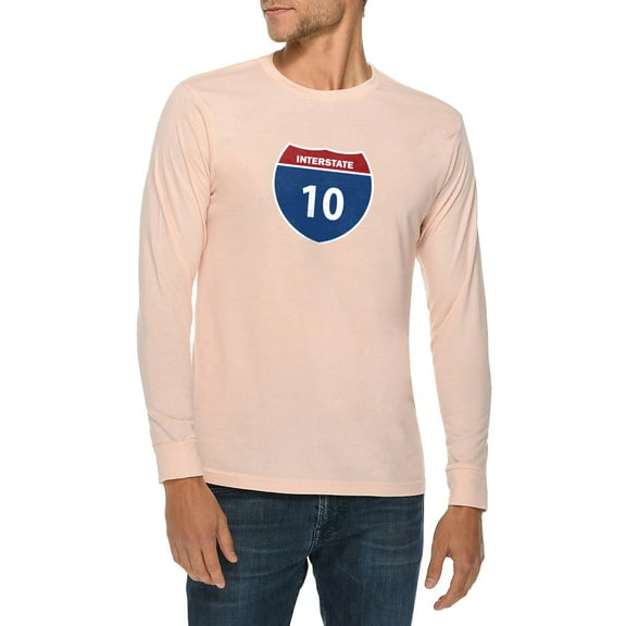 Big Size Interstate Freeway 10 Graphic Long Sleeve Crewneck Tee - Pale Pink 3XL