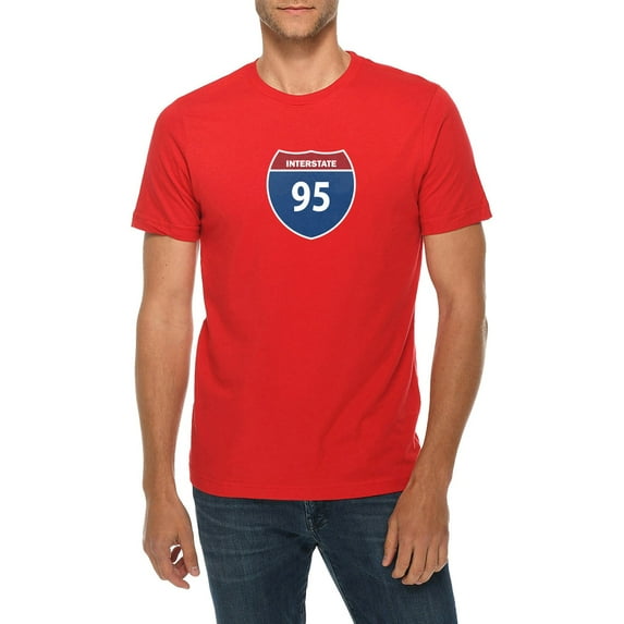 Big Size Interstate Highway 95 Graphic Design Deluxe Jersey T-Shirt - Red XL