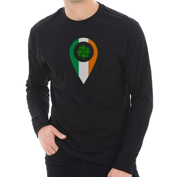 Big Size Irish Drop Pin Ring Spun Cotton Premium Long Sleeve Graphic Shirt - Black XL