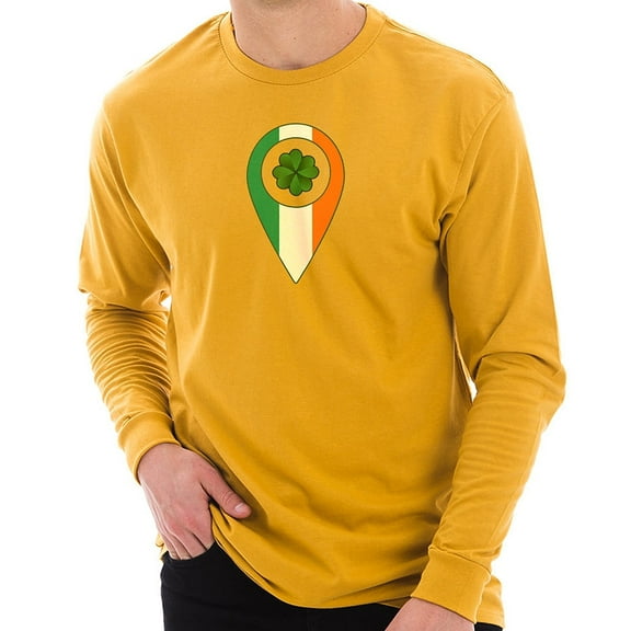 Big Size Irish Drop Pin Ring Spun Cotton Premium Long Sleeve Graphic Shirt - Mustard 2XL