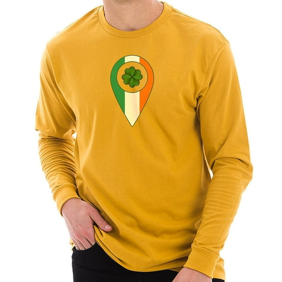 Big Size Irish Drop Pin Ring Spun Cotton Premium Long Sleeve Graphic Shirt - Mustard 2XL