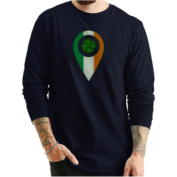 Big Size Irish Drop Pin Ring Spun Cotton Premium Long Sleeve Graphic Shirt - Navy XL