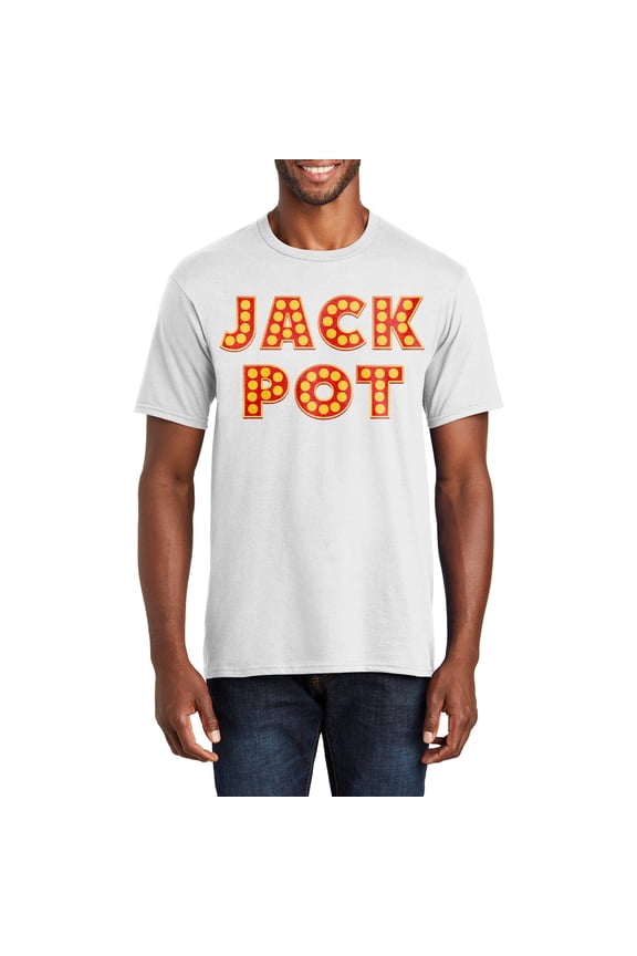 Big Size Jack Pot Graphic Design Men's Big Size Fan Favorite Crew Neck Tee Shirt - White 5XL