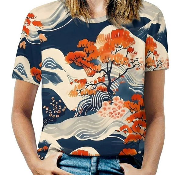 Big Size Japanese Art T Shirts Colorful Floral Casual T Shirt Short Sleeve Women Aesthetic Tee Shirt Summer Pattern Top