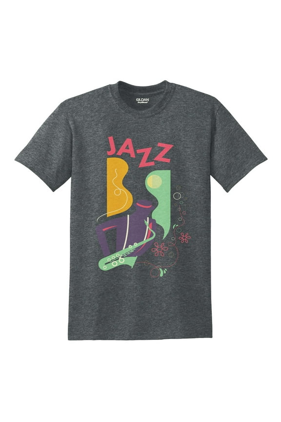 Big Size Jazz Player Polyester DryBlend Graphic Shirt - Dk Heather 5XL