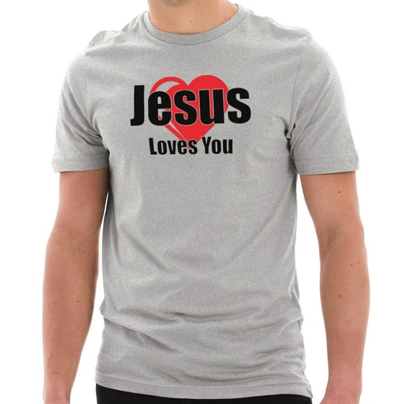 Big Size Jesus Loves You Phrase Graphic Design Short Sleeve Jersey T-Shirt - Heather Grey 2XL