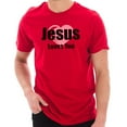 thumbnail image 1 of Big Size Jesus Loves You Phrase Graphic Design Short Sleeve Jersey T-Shirt - Red 2XL, 1 of 4