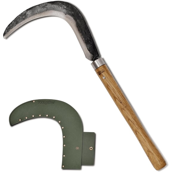 Big Size Josun Sickle - Hand-Forged Handmade Korean Weeding and Brush Clearing Tool with Razor-Sharp Blade and Chestnut Wood Handle