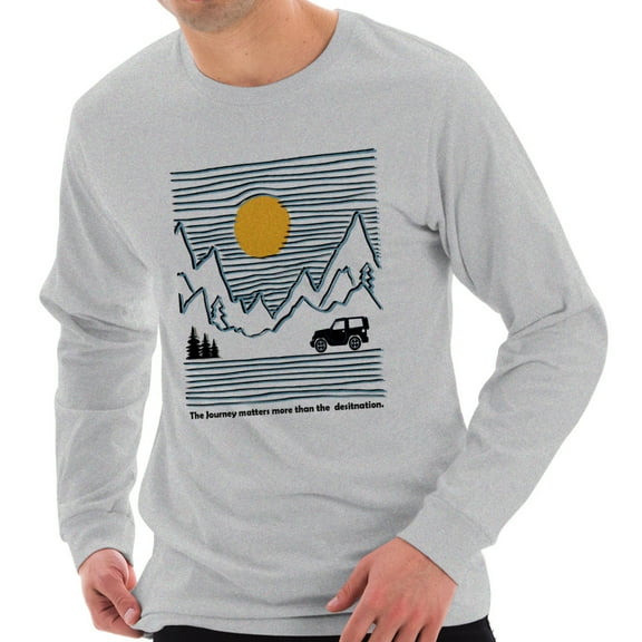 Big Size Journey Message Ring Spun Cotton Premium Long Sleeve Graphic Shirt - Heather Grey 2XL