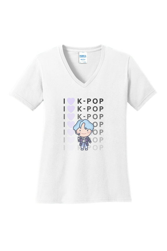 Big Size K Pop Love Graphic Design Lady's V-Neck - White 3XL
